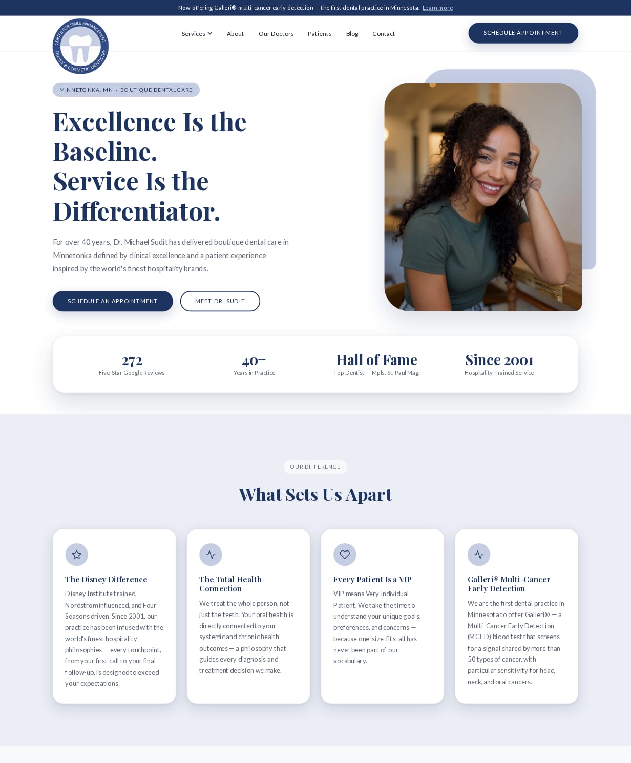The Center for Smile Enhancement homepage, a Minnetonka dental practice