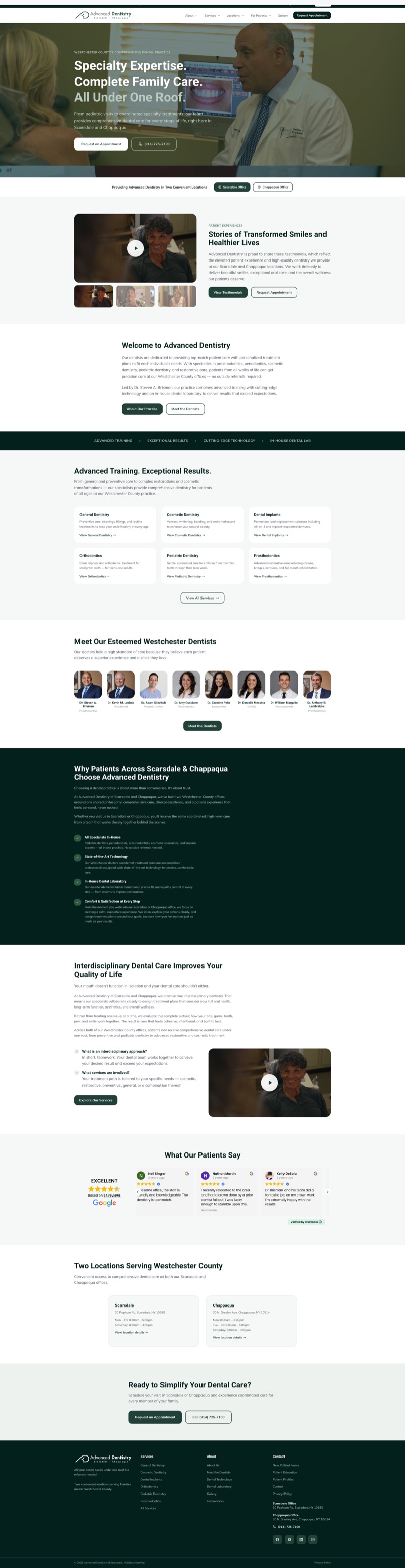 Advanced Dentistry of Scarsdale — custom dental website with provider profiles and appointment booking