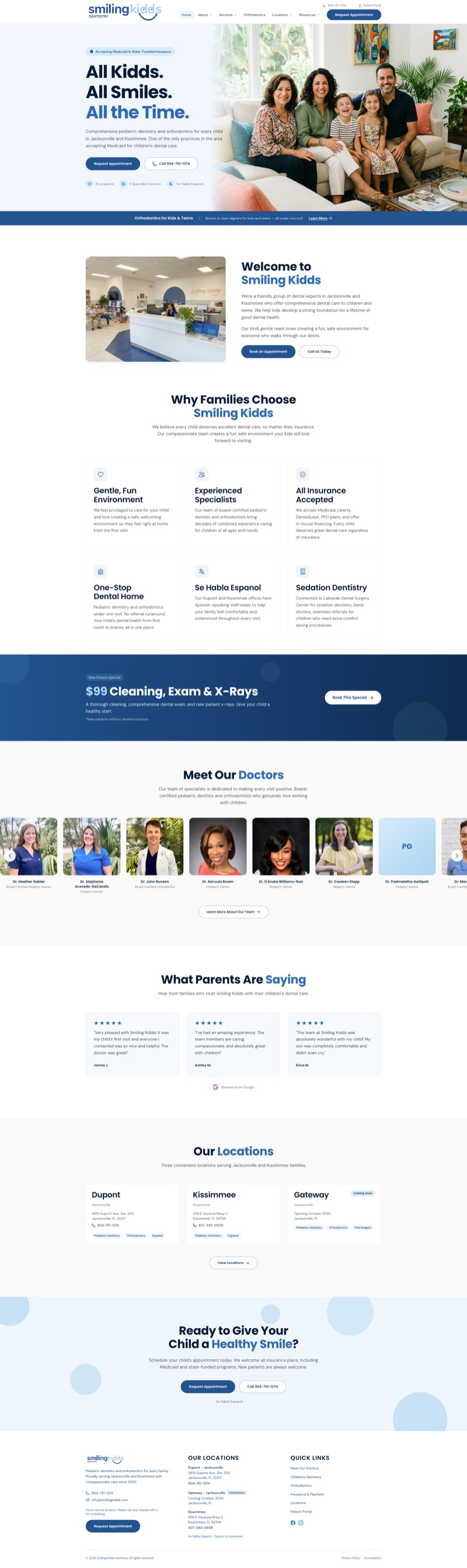 Smiling Kidds Dentistry — pediatric dentistry and orthodontics website for Jacksonville and Kissimmee
